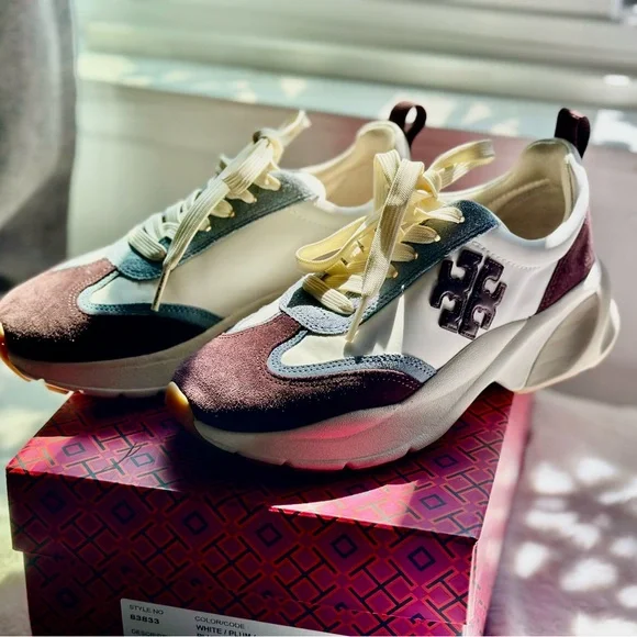 Tory Burch Good Luck Trainer white/plum size 5 - Picture 1 of 8